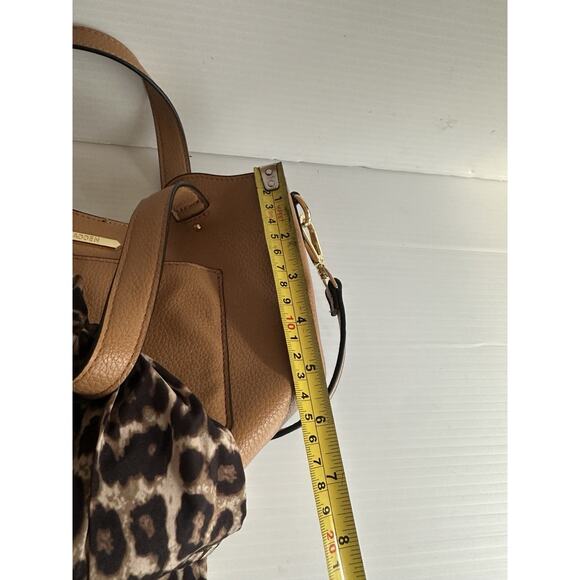 Steve Madden Vegan Leather Small Tote in Cognac W/ Cheetah Bow Scarf Accent - Picture 8 of 8